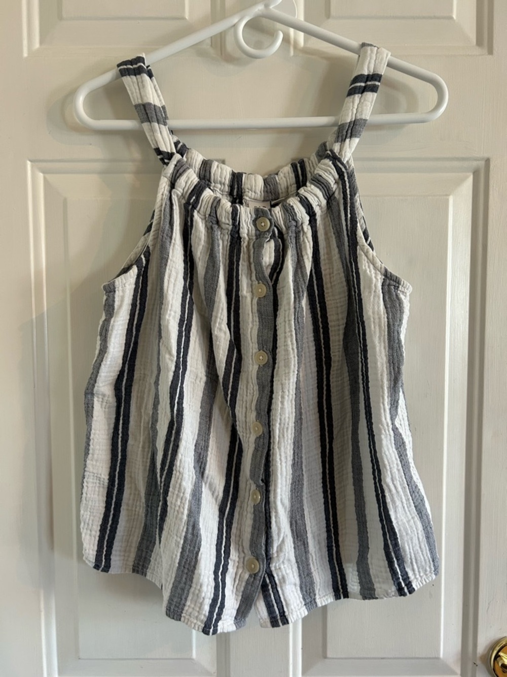 GAP White and Gray Striped Lightweight Top
